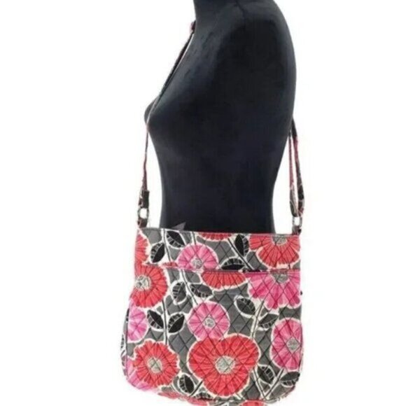 Vera Bradley Cherry Blossoms Triple Zipper Crossbody Pink Gray 2009 Retired - Picture 5 of 7
